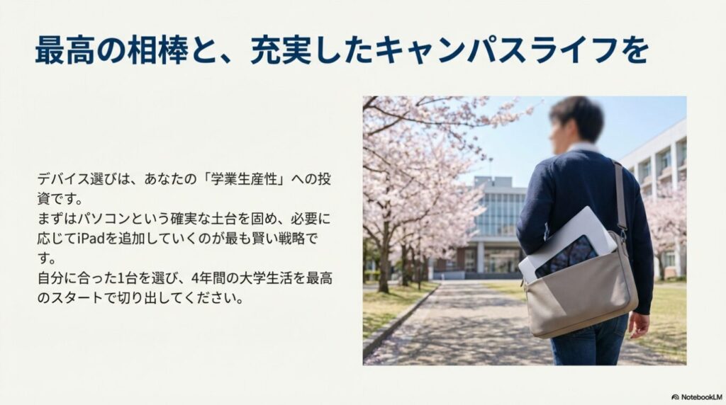 ノートパソコンをバッグに入れて歩く大学生の爽やかなイメージ